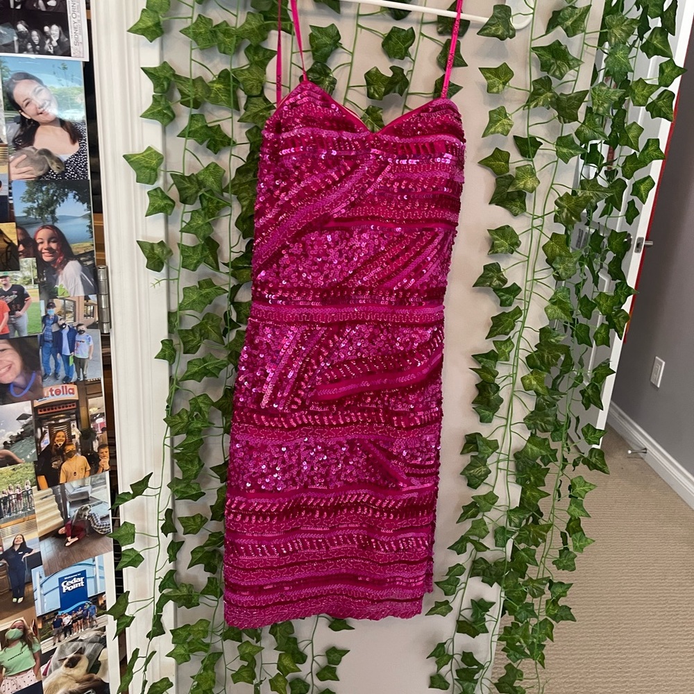 pink glitter homecoming hoco dress